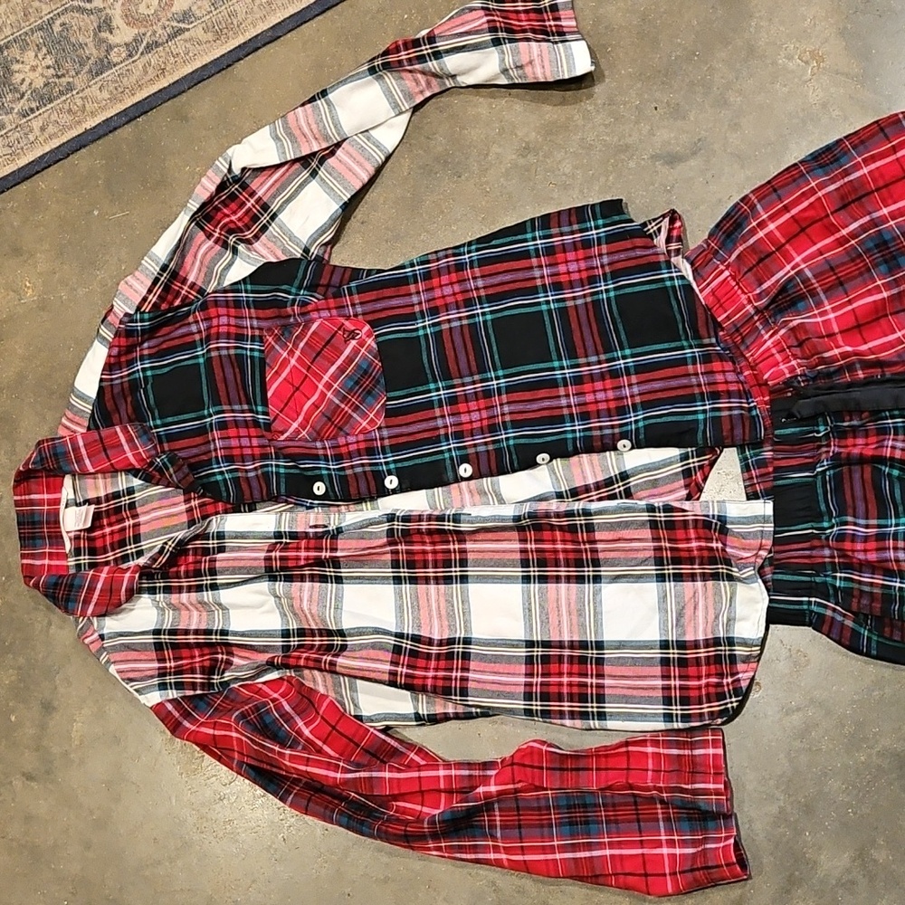 Victorias Secret Dreamer Collared Long Sleeve Flannel Pajama Multi Red Tartan XS - Picture 2 of 12